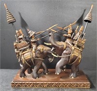 The Battle of Elephants Carved Wood Sculpture