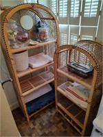 2 Wicker Style Shelves & Contents