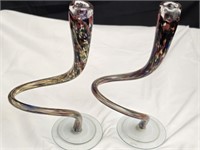 Multicolored Blown Glass Candle Stick Holders