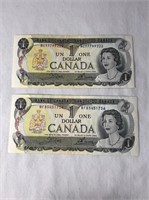 2 - 1973 Canadian UNC $1 Banknotes