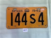 Ontario 1942 licence plates single