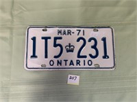 Ontario 1971 licence plates single