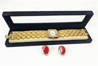 Elizabeth Taylor Goldtone Watch+ Clip Earrings