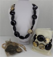 Chico's Black & Gold Necklace & 3 Bracelets