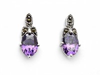 Sterling Silver Oval Amethyst & Marcasite