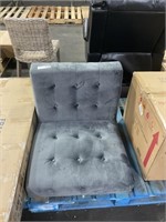 SUEDE GREY ACCENT CHAIR, TUFTED BUTTON, NO LEGS