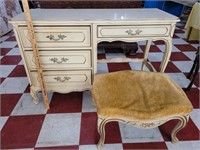 c1960s French Provencial 3 drawer desk & stool