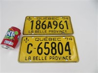 2 plaques d'immatriculations Québec
