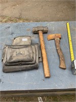 Hand Sledge Hammer, axe, and tool bag