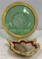 Emerald Green Serving Plate and Art Glass Ashtray