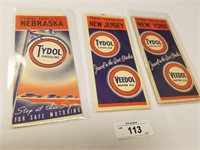 Trio of Vintage Tydol Gasoline Road Maps from the