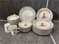 Lighthouse Dish Set and Floral Plate