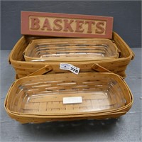 (3) Longaberger Baskets & Wooden Sign