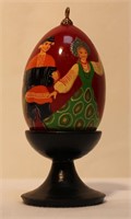 Hand Painted Wood Decorative Egg on Stand