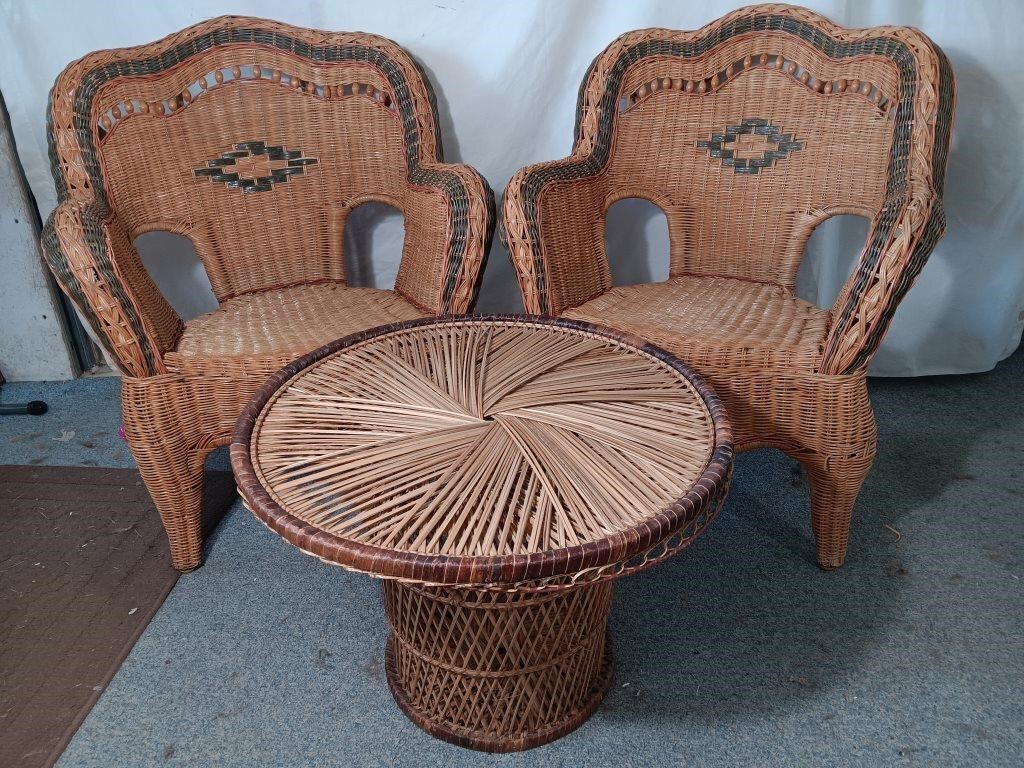 3-Piece Wicker Chair Set w/ Table