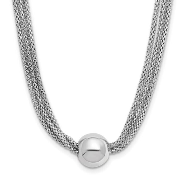 Sterling Silver RH-plate  3-Strand Bead Necklac