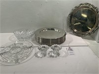 Glassware, Silver Charger Plates W/ Initial C