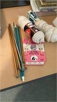 Knitting Needles & 2 Partial Skeins of Yarn