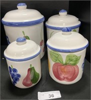 4 Handpainted Fruit Ceramic Canisters.