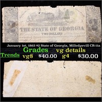 January 1st, 1863 $2 State of Georgia, Milledgevil