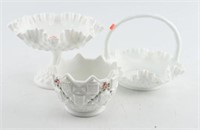Milk glass to include: Fenton Hobnail handled