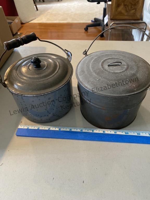 2 Grey Granite Ware Enamel Ware pails