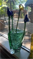 Green Poland Art Glass, hand blown flowers