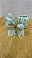Antique salt and pepper shakers, turquoise vase