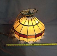 Vintage Lead Stained Glass Hanging Lamp.