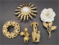 (K) Goldtone Brooches - Dog, Flower, Mouse and
