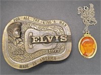 (K) Elvis Belt Buckle (3" long) and Necklace (18"