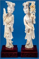 Pair Vintage Asian Ivory Female Figures
