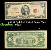 1963 $2 Red Seal United States Note Grades vf++