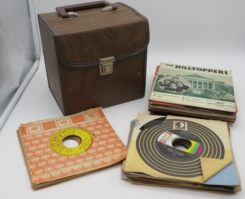36 45rpm Records in a Vinyl Box - Mostly 60's/70's