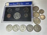 Silver Coins: Half Dollars, Quarters, Proof Set