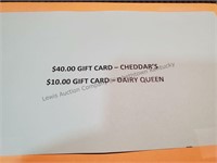 $40 gift card to cheddar $10 card to dairy queen