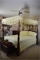 Queen Mahogany Canopy Bed w Matress Set