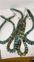 (4) green turquoise necklaces clasps marked 925