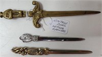 3 Vintage Brass Letter Openers