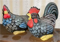 (2) Vintage Ceramic Chicken & Rooster