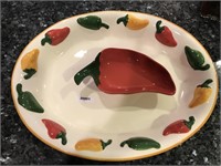 LARGE Clay Art El Paso Platter and Red Pepper Dish