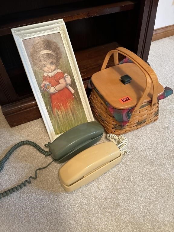 Telephones, basket, & picture