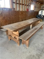 Wooden primitive picnic table w/benches