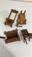 Four pieces of doll furniture, some need