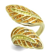 14k Gold Ip .13ct Gemstone Leaf Ring