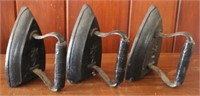 Lot of 3 Antique Sad Irons - 6" long