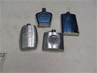 (4) asst Stainless Booze 4"ish Flasks JACK~Crown