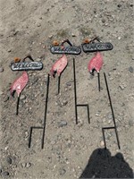 LOT OF 3 'WELCOME' FLAMINGOS