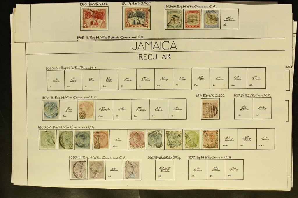 Jamaica Stamps Used and Mint hinged on old pages,