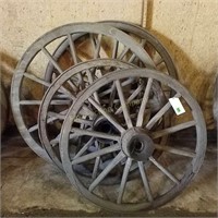 (4) Steel Banded Wood Wheels